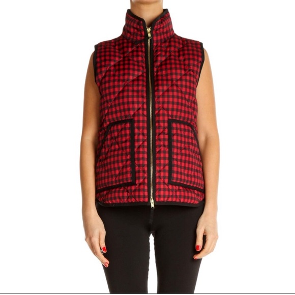 J. Crew Jackets & Blazers - J. Crew Women's Sz S Red Black Buffalo Check Plaid Excursion Quilted Puffer Vest